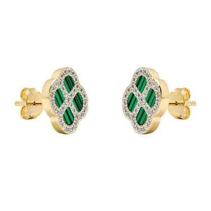 Gold-plated Silver  CZ Malachite Clover Kiss Stud Earrings 11mm - 8-59-1923