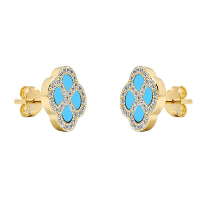 Gold-plated Silver  CZ Turquoise Clover Kiss Stud Earrings 11mm - 8-59-1924
