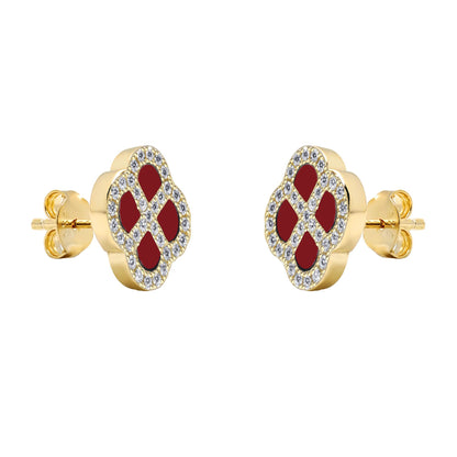 Gold-plated Silver  CZ Red Agate Clover Kiss Stud Earrings 11mm - 8-59-1925