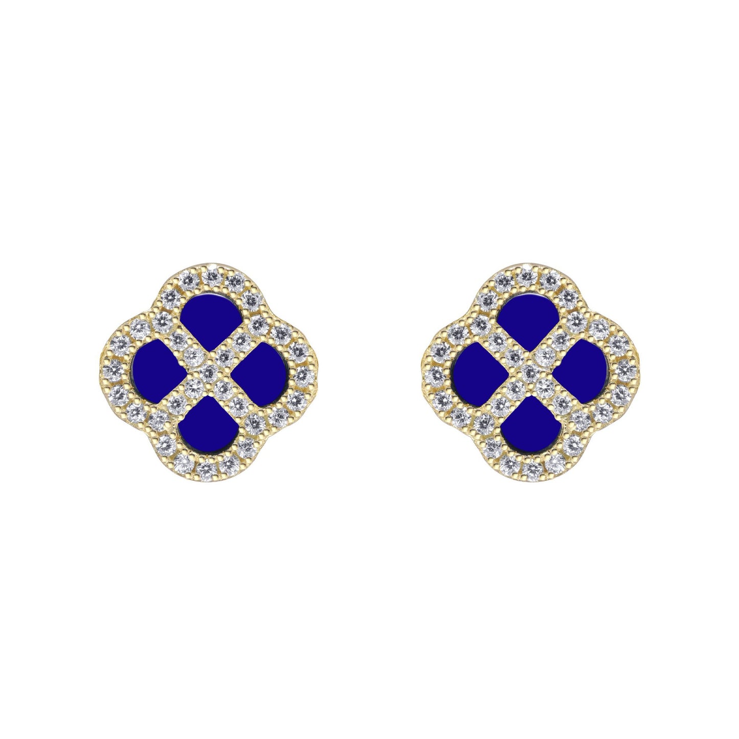 Gold-plated Silver  CZ Blue Lapis Clover Kiss Stud Earrings 11mm - 8-59-1926