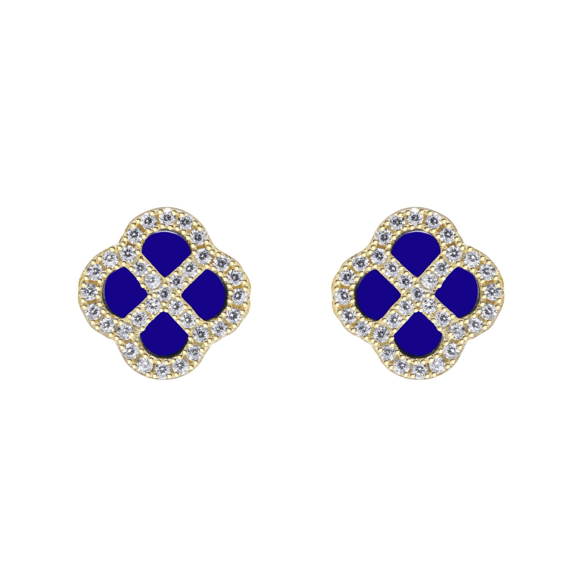 Gold-plated Silver  CZ Blue Lapis Clover Kiss Stud Earrings 11mm - 8-59-1926