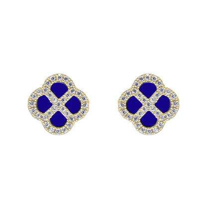 Gold-plated Silver  CZ Blue Lapis Clover Kiss Stud Earrings 11mm - 8-59-1926