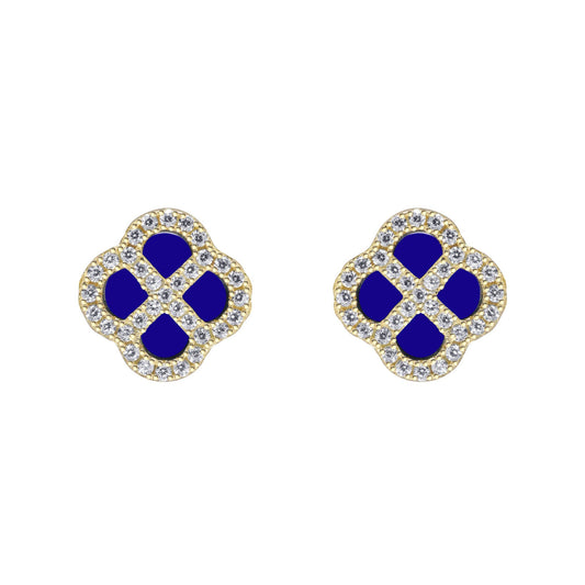 Gold-plated Silver  CZ Blue Lapis Clover Kiss Stud Earrings 11mm - 8-59-1926