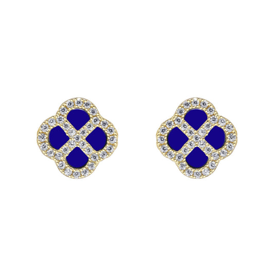 Gold-plated Silver  CZ Blue Lapis Clover Kiss Stud Earrings 11mm - 8-59-1926