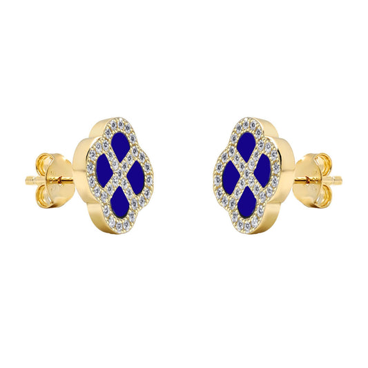 Gold-plated Silver  CZ Blue Lapis Clover Kiss Stud Earrings 11mm - 8-59-1926