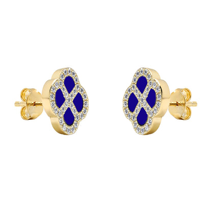 Gold-plated Silver  CZ Blue Lapis Clover Kiss Stud Earrings 11mm - 8-59-1926