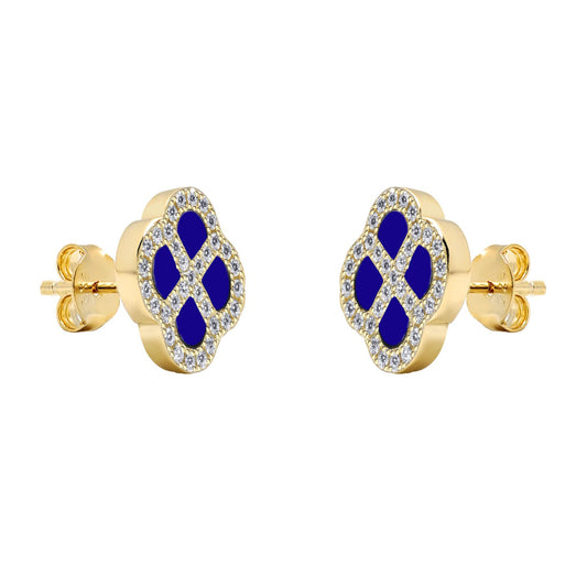 Gold-plated Silver  CZ Blue Lapis Clover Kiss Stud Earrings 11mm - 8-59-1926