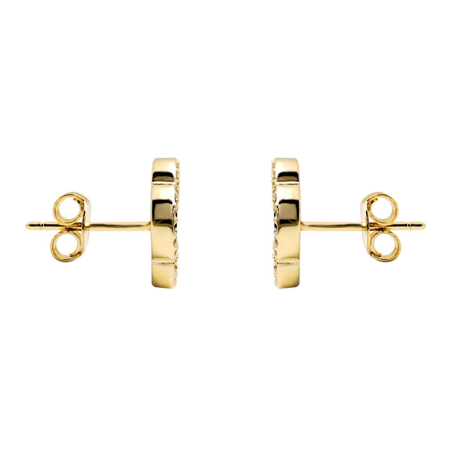 Gold-plated Silver  CZ Onyx Clover Kiss Stud Earrings 11mm - 8-59-1927