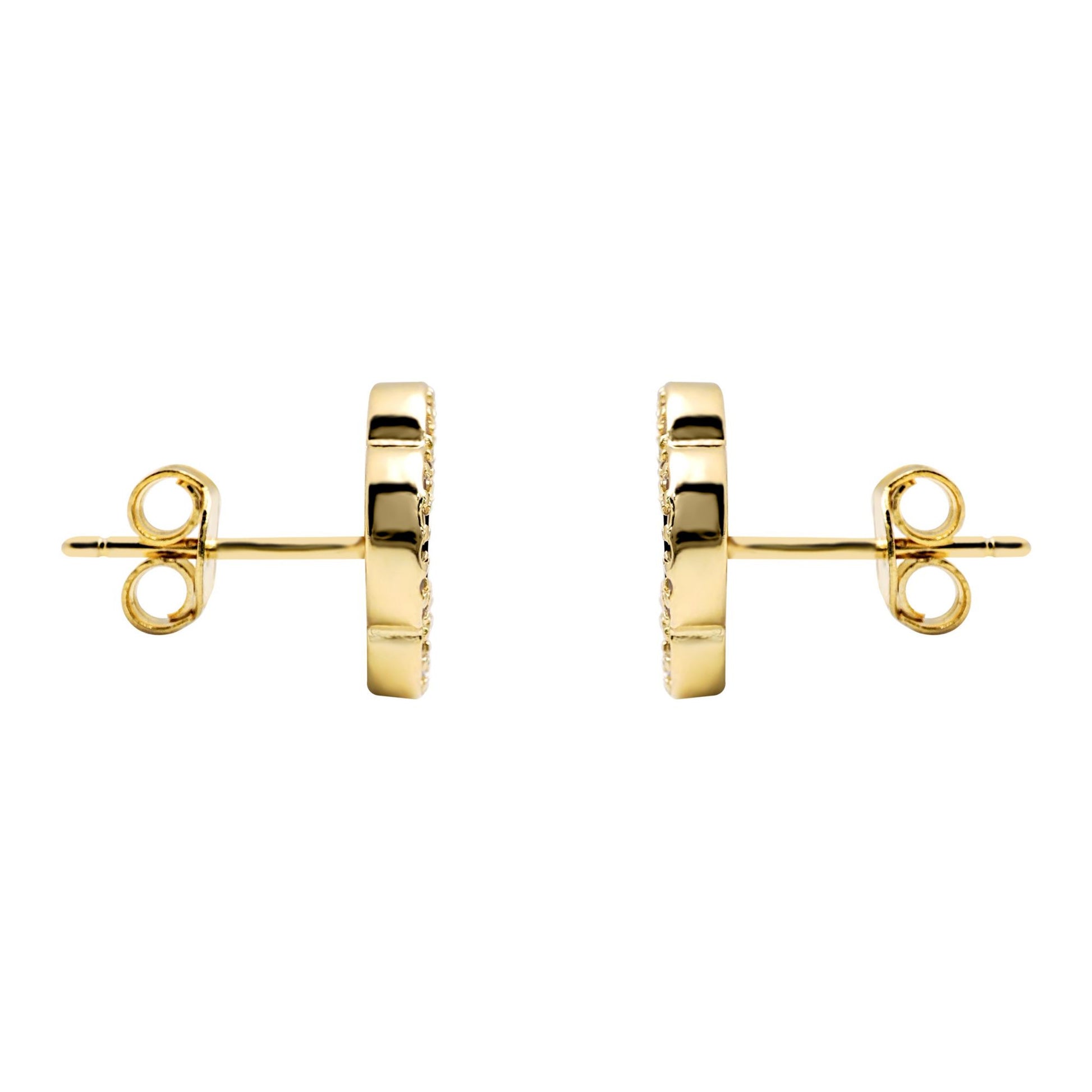 Gold-plated Silver  CZ Onyx Clover Kiss Stud Earrings 11mm - 8-59-1927