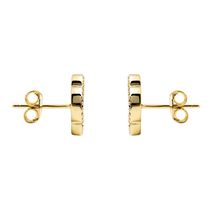 Gold-plated Silver  CZ Onyx Clover Kiss Stud Earrings 11mm - 8-59-1927