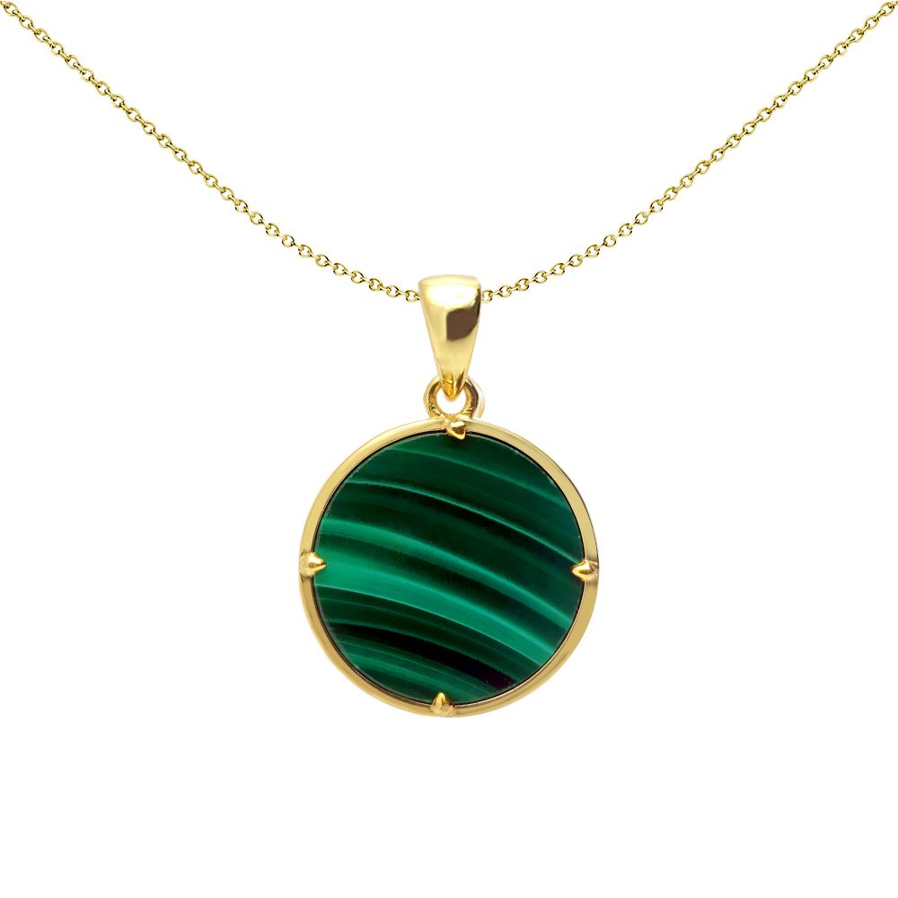 Silver  Malachite CZ Magen David Star Halo Disc Medallion Necklace - 8-61-0045
