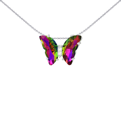 Silver  Mystic Rainbow Half Moon Glass & CZ Butterfly Pendant - 8-61-0068