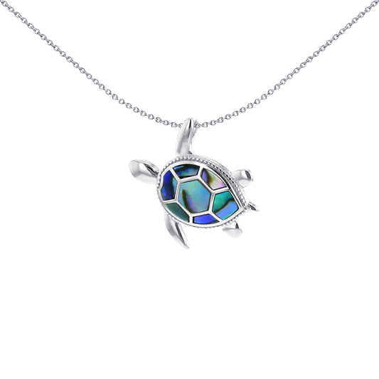 Silver  Blue Pāua Shell & CZ Turtle Power Slider Charm Pendant - 8-61-0073