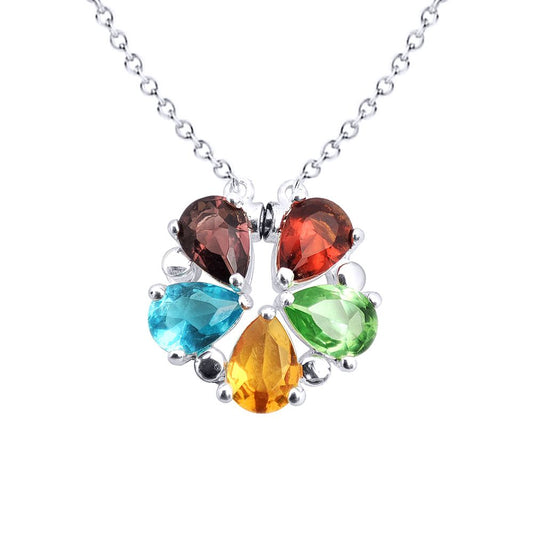 Silver  Pear CZ Magnetic Opening Flower Cluster Necklace 16" 41cm - 8-62-3042