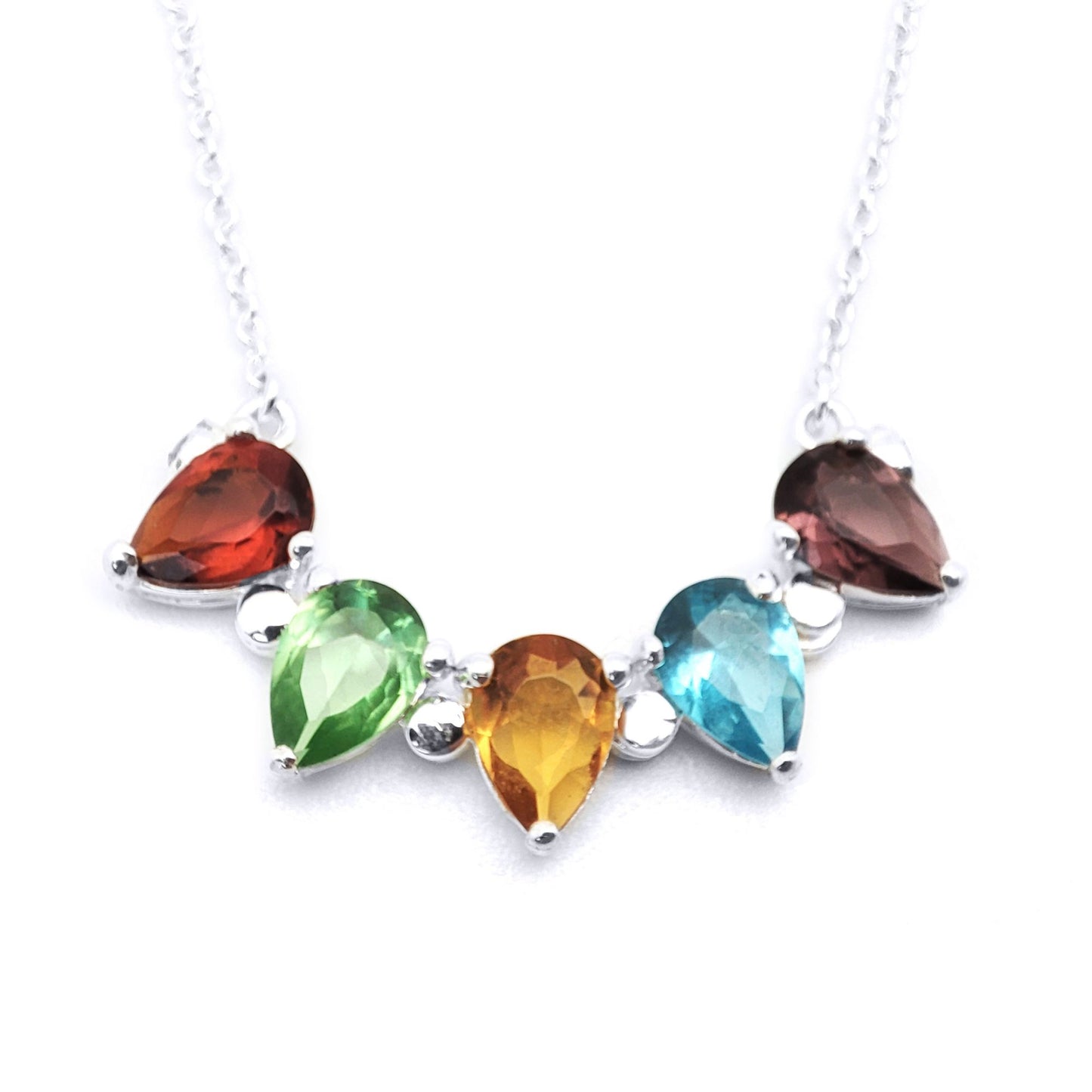 Silver  Pear CZ Magnetic Opening Flower Cluster Necklace 16" 41cm - 8-62-3042