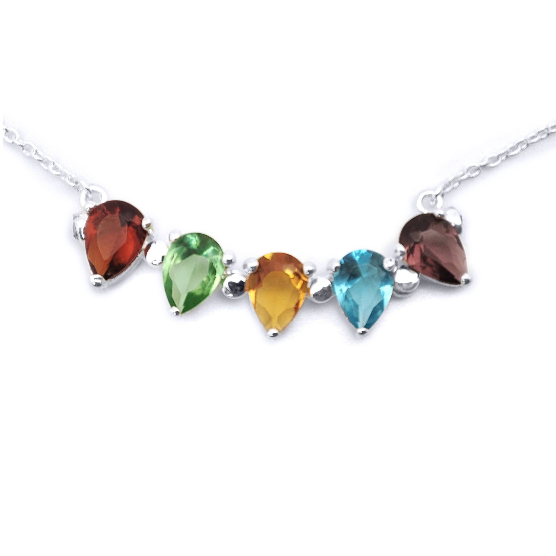 Silver  Pear CZ Magnetic Opening Flower Cluster Necklace 16" 41cm - 8-62-3042