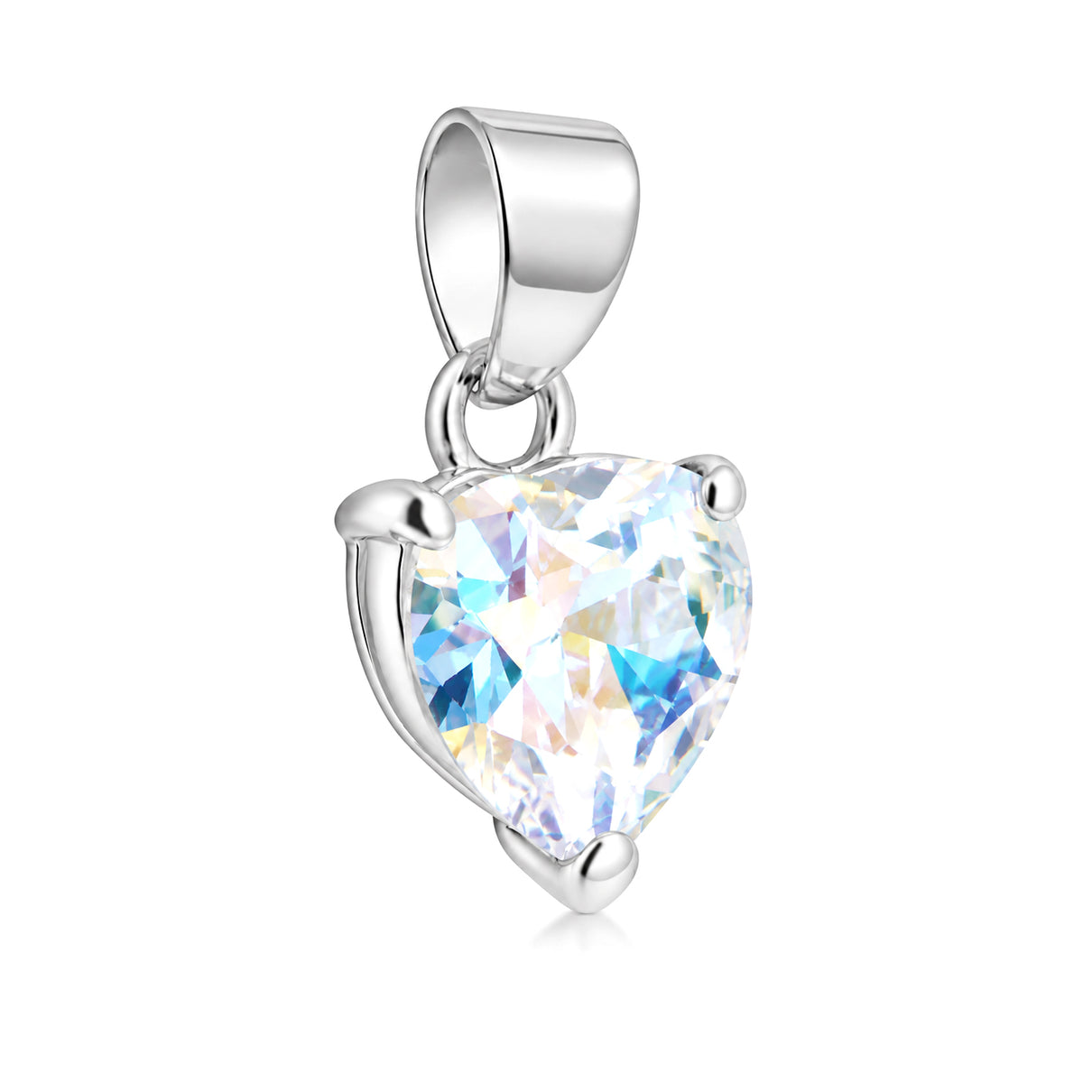 Silver  Aurora Borealis CZ Solitaire Love Charm Pendant 10mm - 8-62-6304