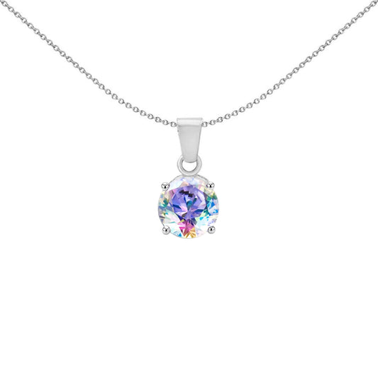 Silver  Aurora Borealis CZ Rainbow Solitaire Pendant Necklace 8mm - 8-62-9264