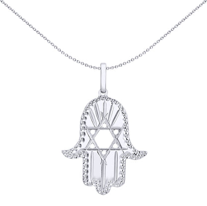 Silver  Hamsa Hand Magen David Star Diamond-cut Charm Pendant - 8-64-2761