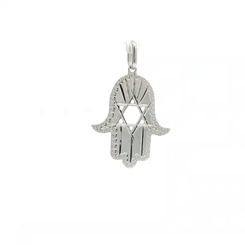 Silver  Hamsa Hand Magen David Star Diamond-cut Charm Pendant - 8-64-2761