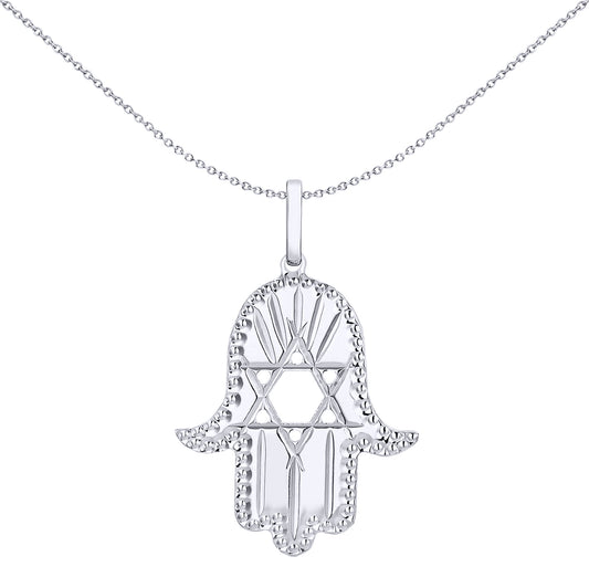 Silver  Hamsa Hand Magen David Star Diamond-cut Charm Pendant - 8-64-2761