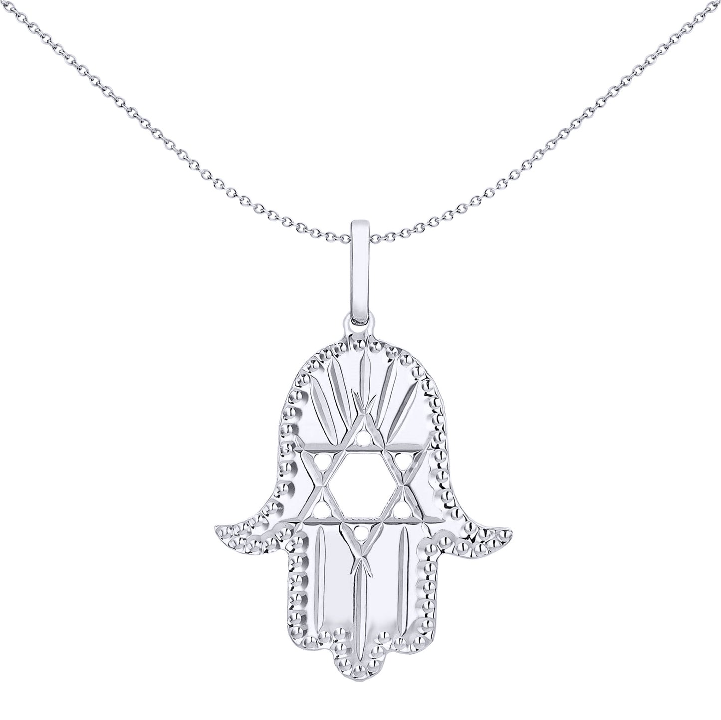 Silver  Hamsa Hand Magen David Star Diamond-cut Charm Pendant - 8-64-2761