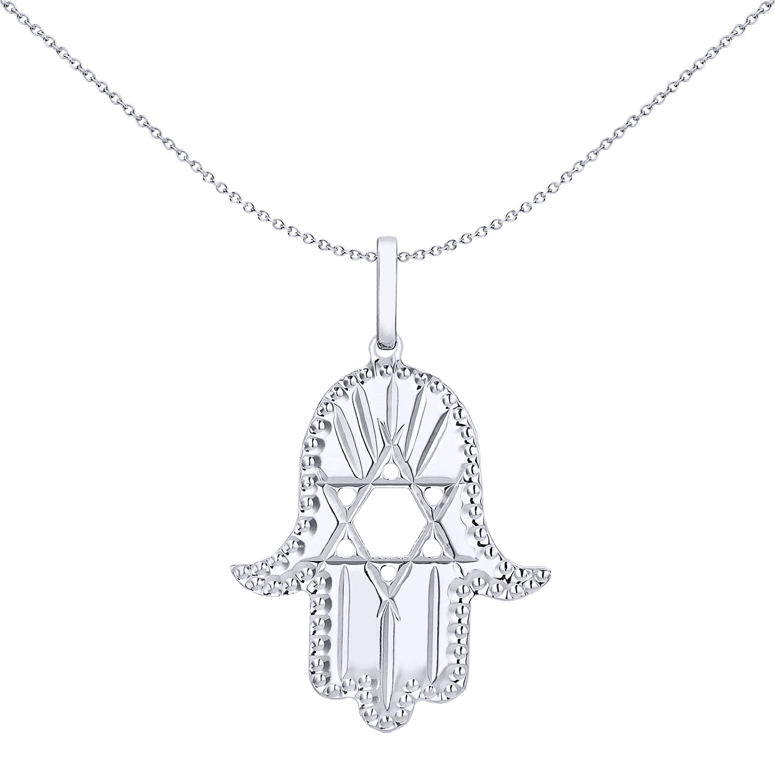 Silver  Hamsa Hand Magen David Star Diamond-cut Charm Pendant - 8-64-2761