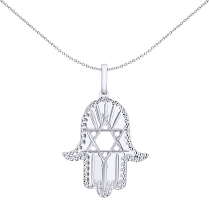 Silver  Hamsa Hand Magen David Star Diamond-cut Charm Pendant - 8-64-2761