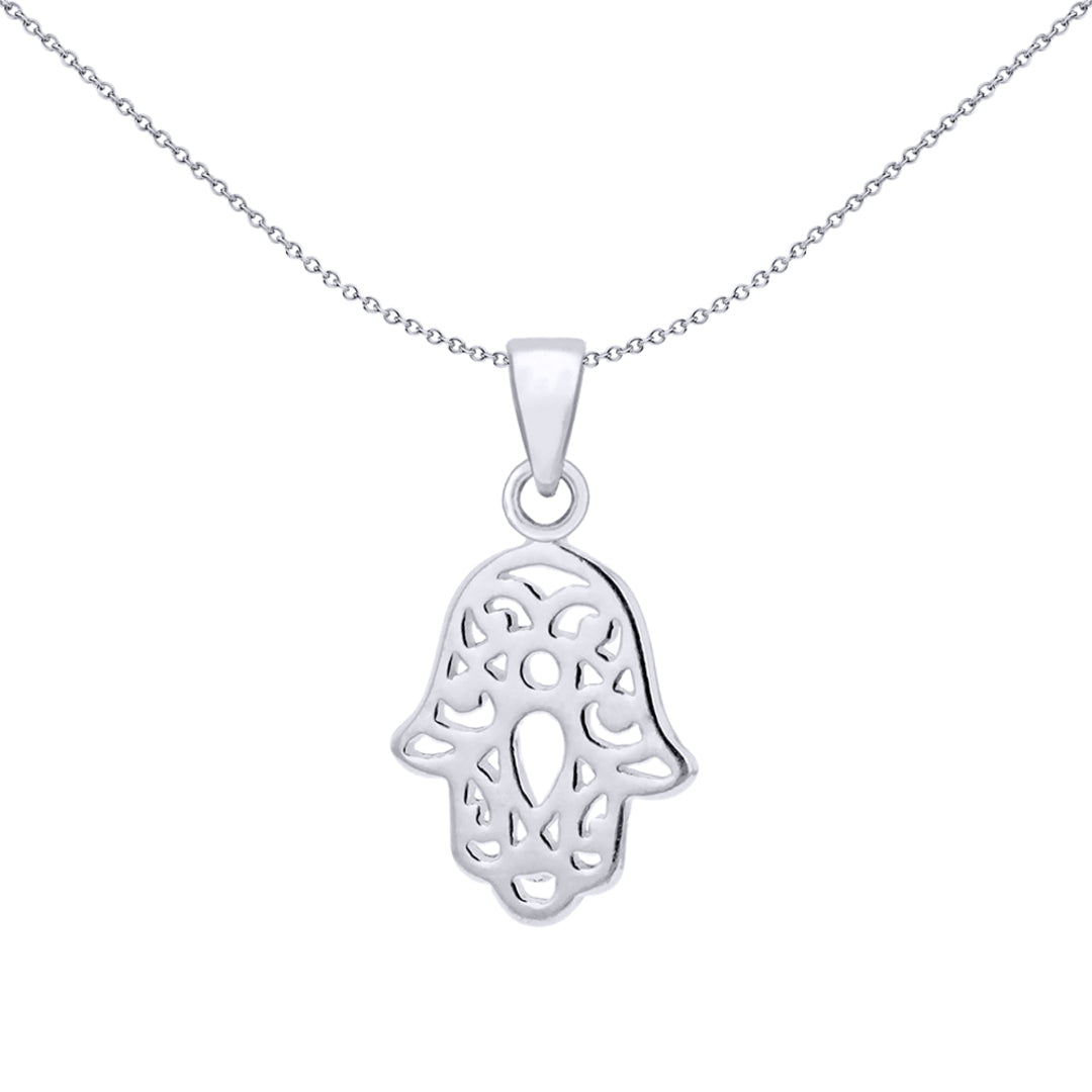 Sterling Silver  Hamsa Hand Cutout Charm Pendant - 8-64-2839