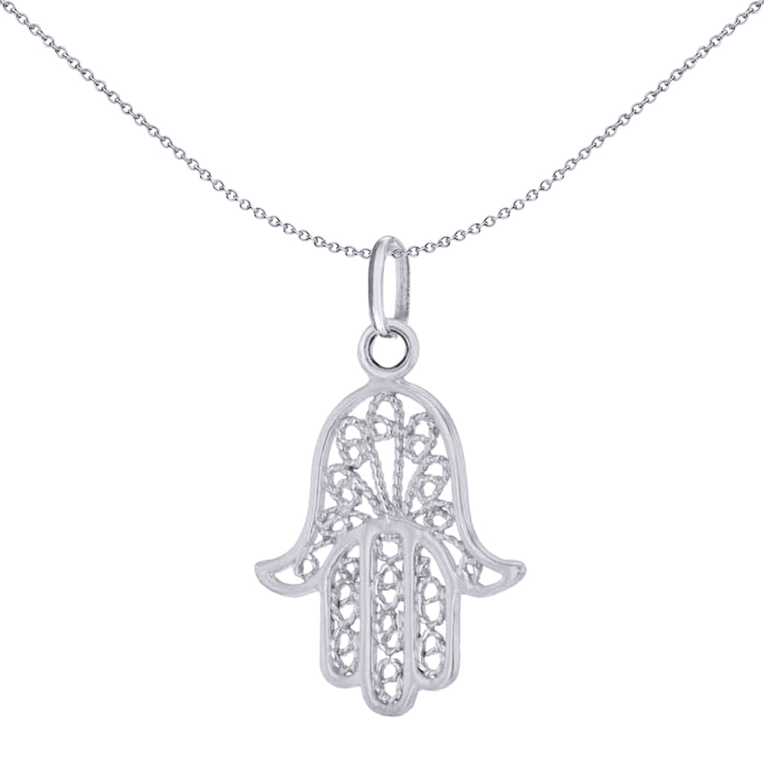 Sterling Silver  Hamsa Hand Filigree Scrolls Charm Pendant - 8-64-3091