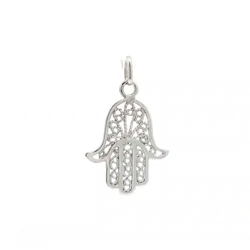 Sterling Silver  Hamsa Hand Filigree Scrolls Charm Pendant - 8-64-3091