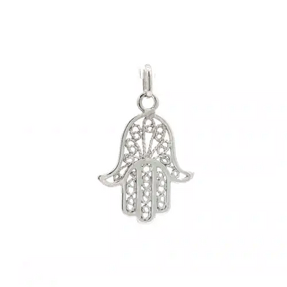 Sterling Silver  Hamsa Hand Filigree Scrolls Charm Pendant - 8-64-3091