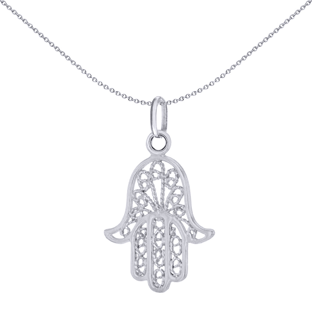 Sterling Silver  Hamsa Hand Filigree Scrolls Charm Pendant - 8-64-3091