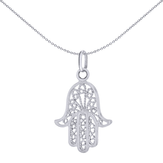 Sterling Silver  Hamsa Hand Filigree Scrolls Charm Pendant - 8-64-3091