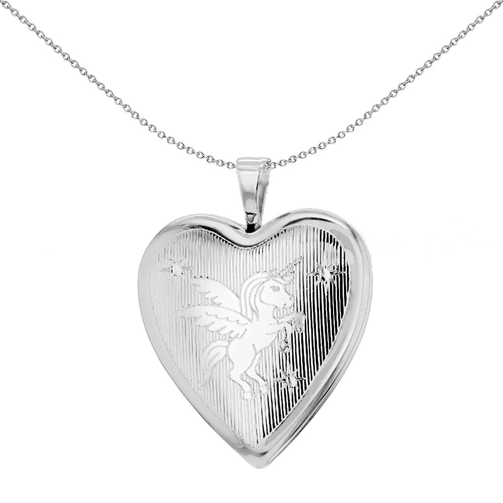 Sterling Silver  Angel Unicorn Heart Locket Pendant 21mm 18 inch - 8-65-3100