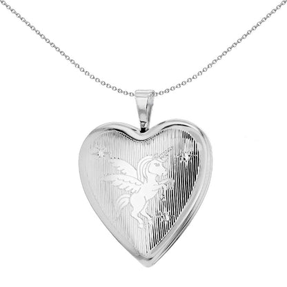 Sterling Silver  Angel Unicorn Heart Locket Pendant 21mm 18 inch - 8-65-3100