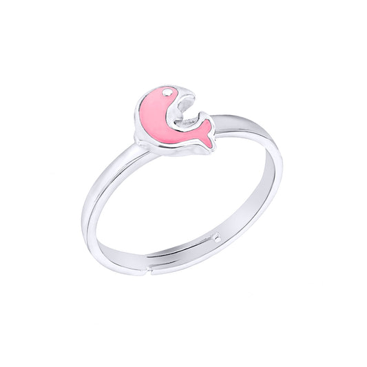 Silver  Pink Enamel Love Heart Dolphin Expanding Ring Sizes H-T - 8-80-1881