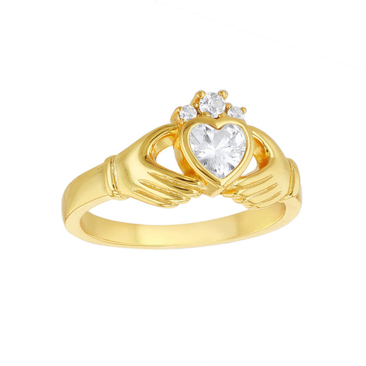 Silver  Heart CZ Solitaire Cluster (Chladaigh) Claddagh Ring - 8-82-0219