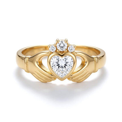 Silver  Heart CZ Solitaire Cluster (Chladaigh) Claddagh Ring - 8-82-0219