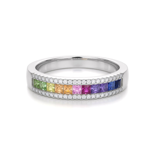 Silver  Rainbow Princess CZ Channel-set Half Eternity Ring - 8-84-1281