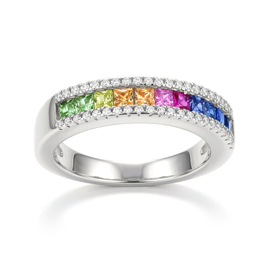 Silver  Rainbow Princess CZ Channel-set Half Eternity Ring - 8-84-1281