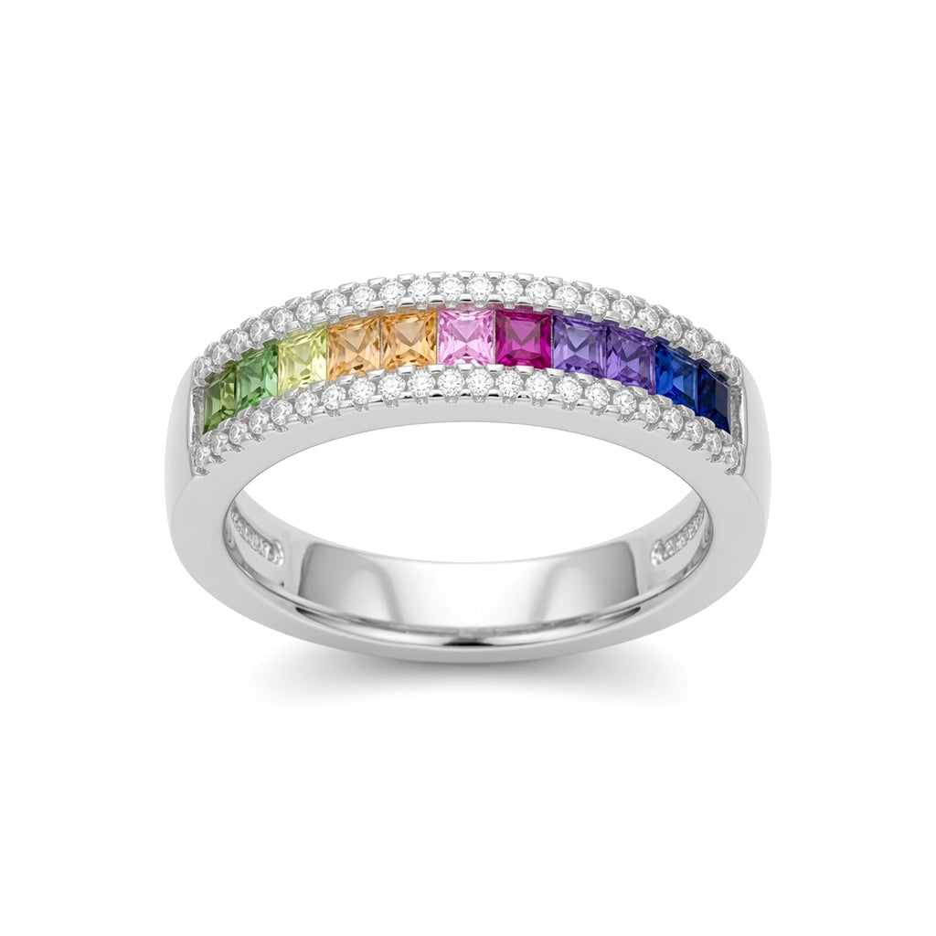 Silver  Rainbow Princess CZ Channel-set Half Eternity Ring - 8-84-1281