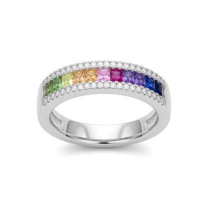 Silver  Rainbow Princess CZ Channel-set Half Eternity Ring - 8-84-1281
