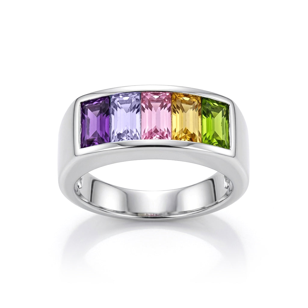 Silver  Rainbow Radiant CZ 5 Stone Channel Set Half Eternity Ring - 8-84-4781