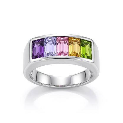 Silver  Rainbow Radiant CZ 5 Stone Channel Set Half Eternity Ring - 8-84-4781
