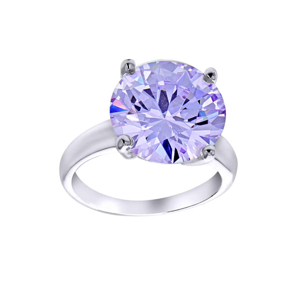 Silver  Lilac CZ 4 Claw Solitaire Cocktail Ring 12mm - 8-84-6721