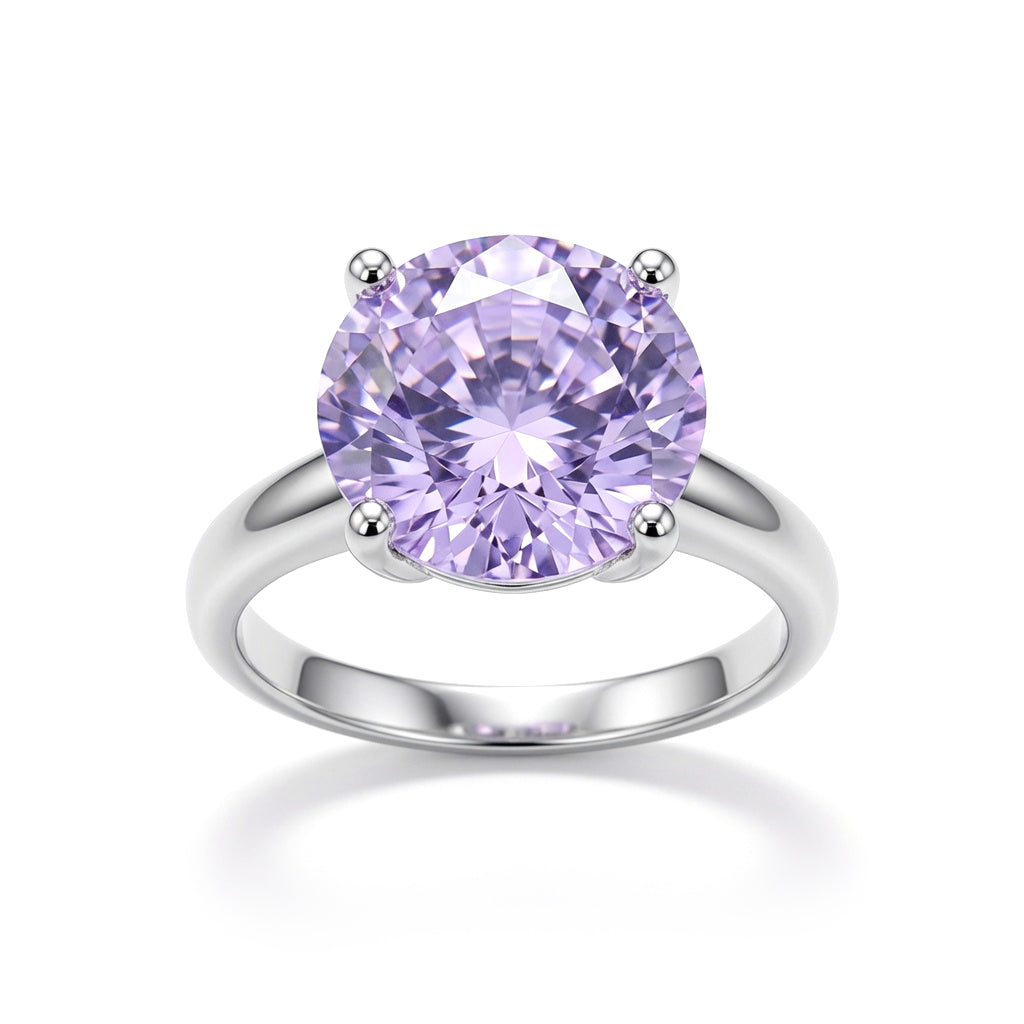 Silver  Lilac CZ 4 Claw Solitaire Cocktail Ring 12mm - 8-84-6721