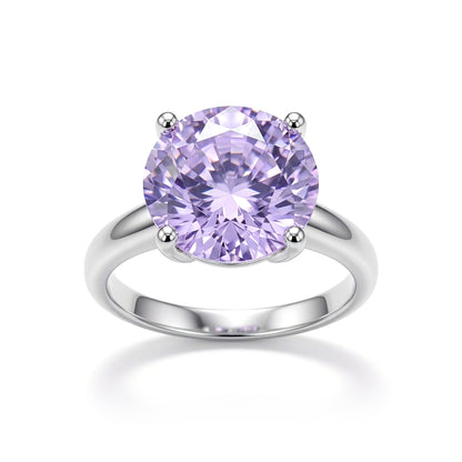 Silver  Lilac CZ 4 Claw Solitaire Cocktail Ring 12mm - 8-84-6721