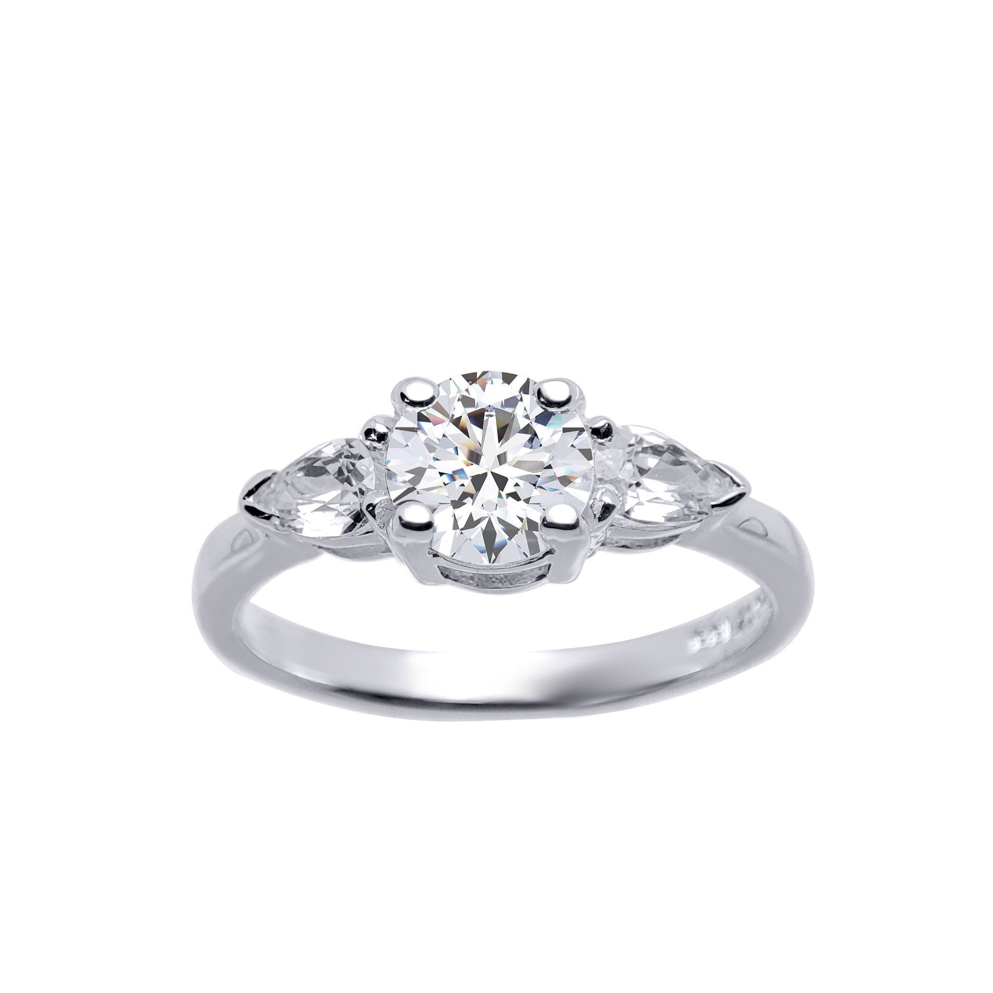 Silver  Pear CZ Trilogy Travel & Proposal Ring 6mm 1.35CTS - 8-84-6961