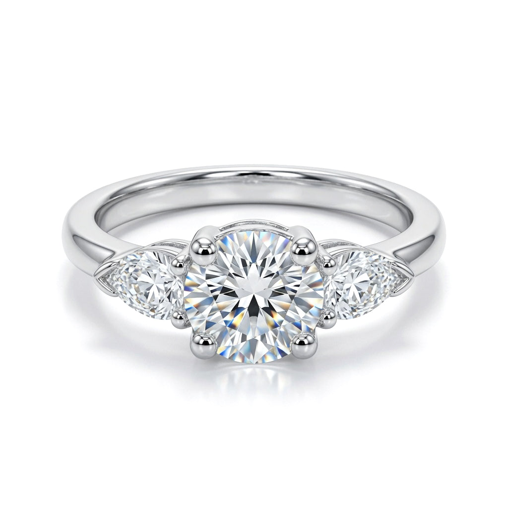 Silver  Pear CZ Trilogy Travel & Proposal Ring 6mm 1.35CTS - 8-84-6961